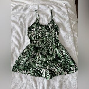 H&M Green and White Tropical Leaf Romper
